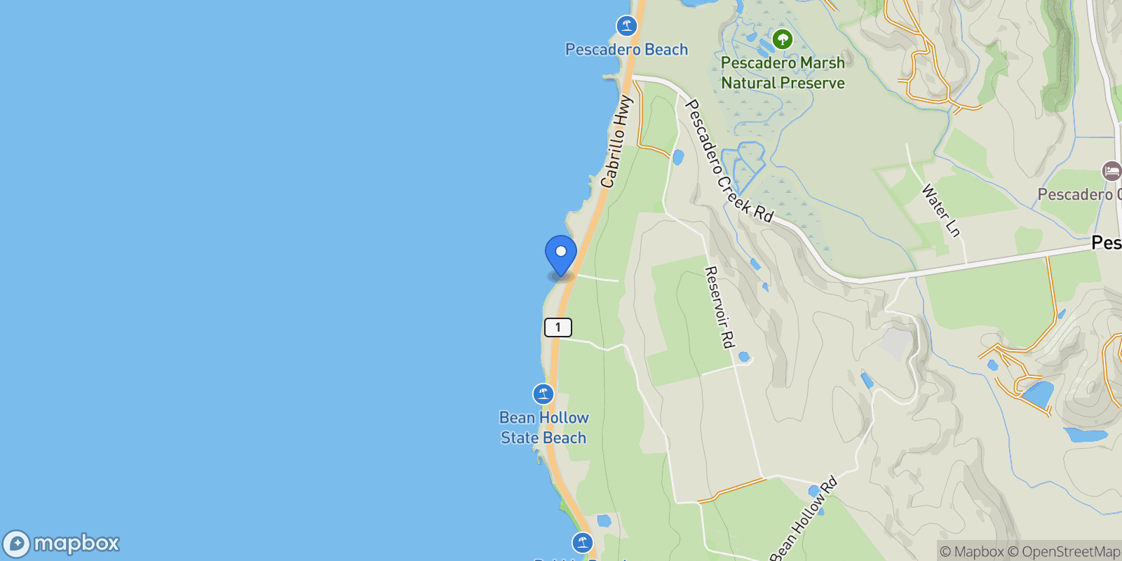 Map showing 12901 Cabrillo Highway, Pescadero, California, United States.