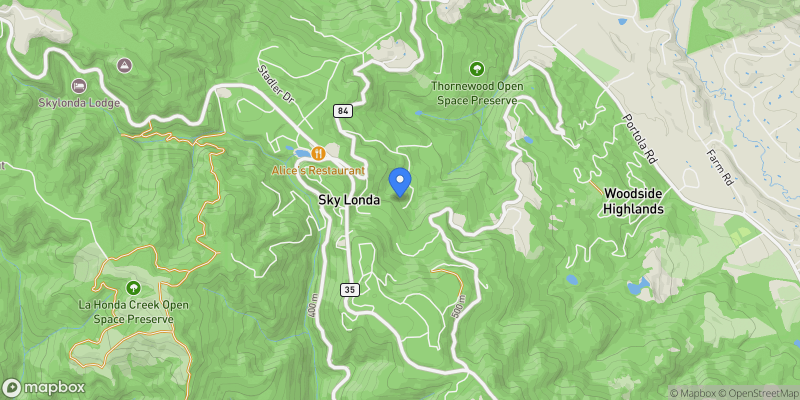 Map showing 320 Grandview Drive, Emerald Hills, California, United States.