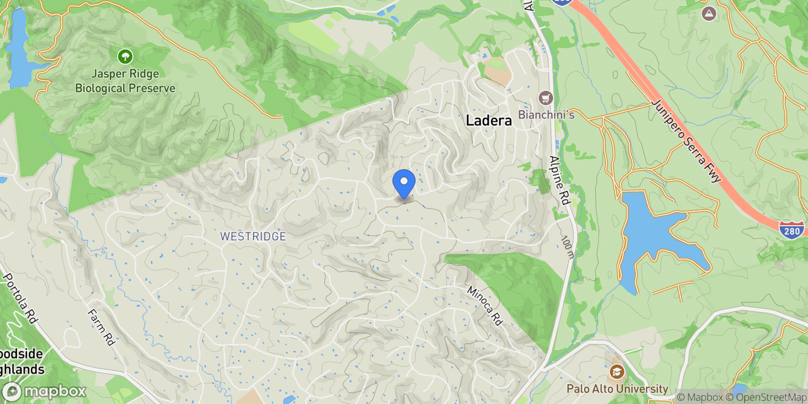 Map showing 600 Westridge Drive, Portola Valley, California, United States.