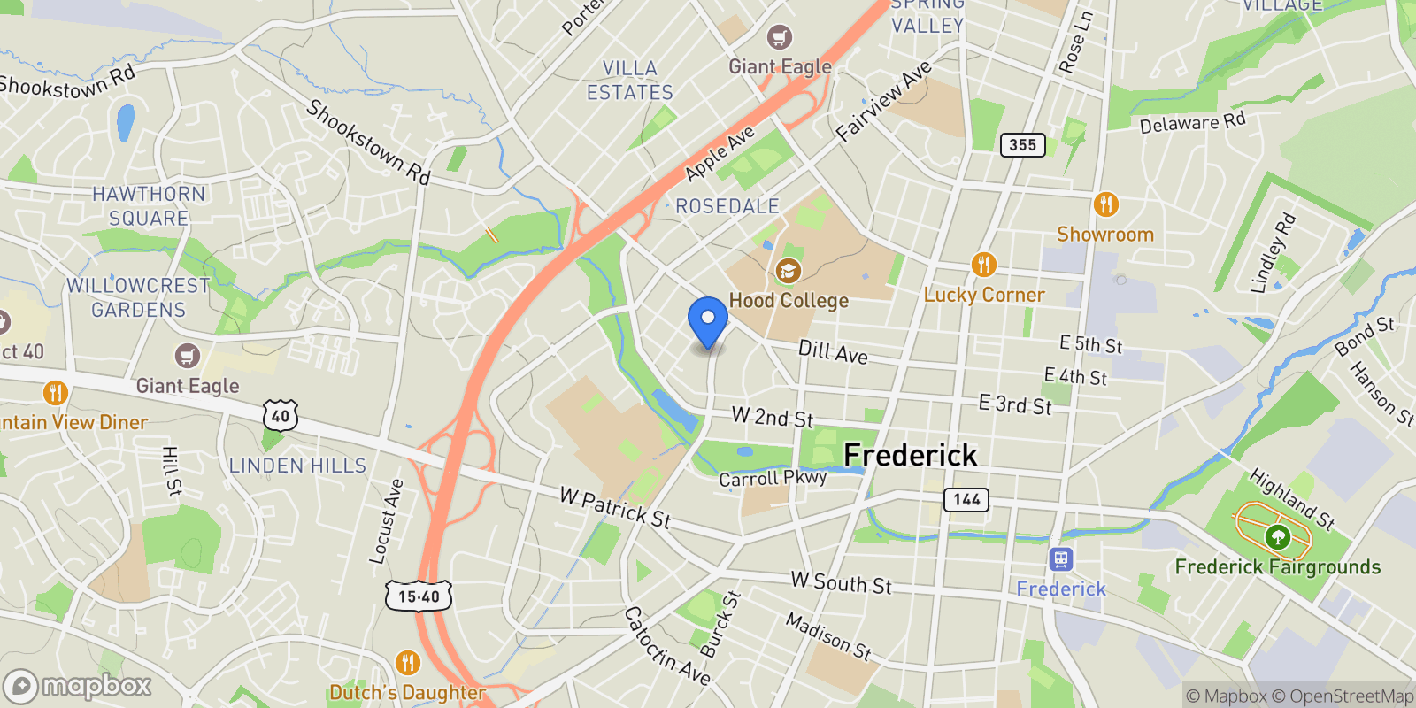 Map showing 317 West College Terrace, Frederick, MD 21701, Frederick, Maryland, United States.