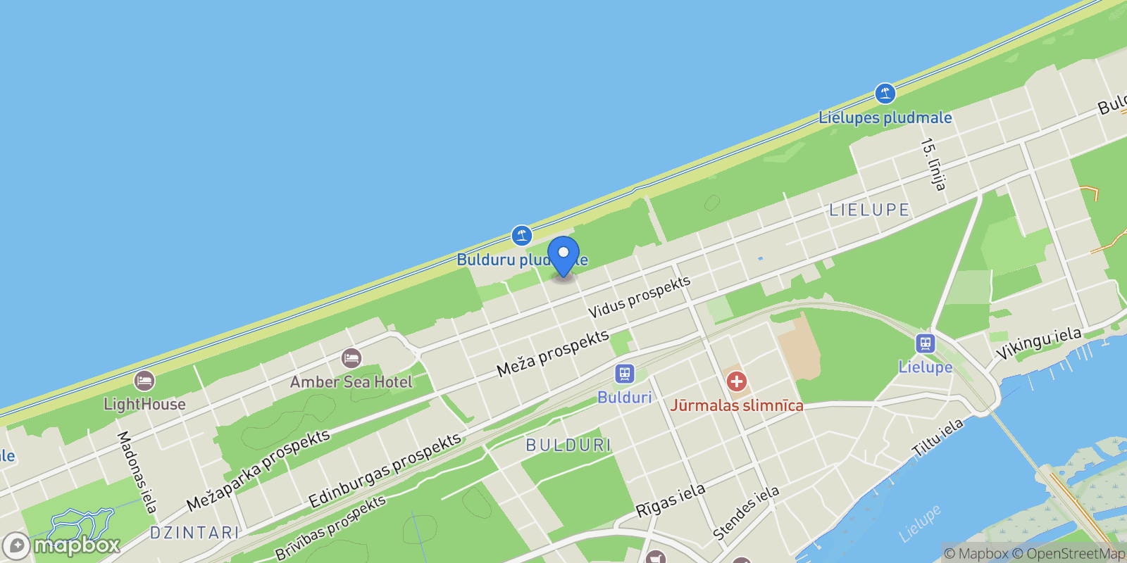 Map showing Bulduru Prospectus 19-4, Jurmala, JUR LV-1010, Jūrmala, Latvia.