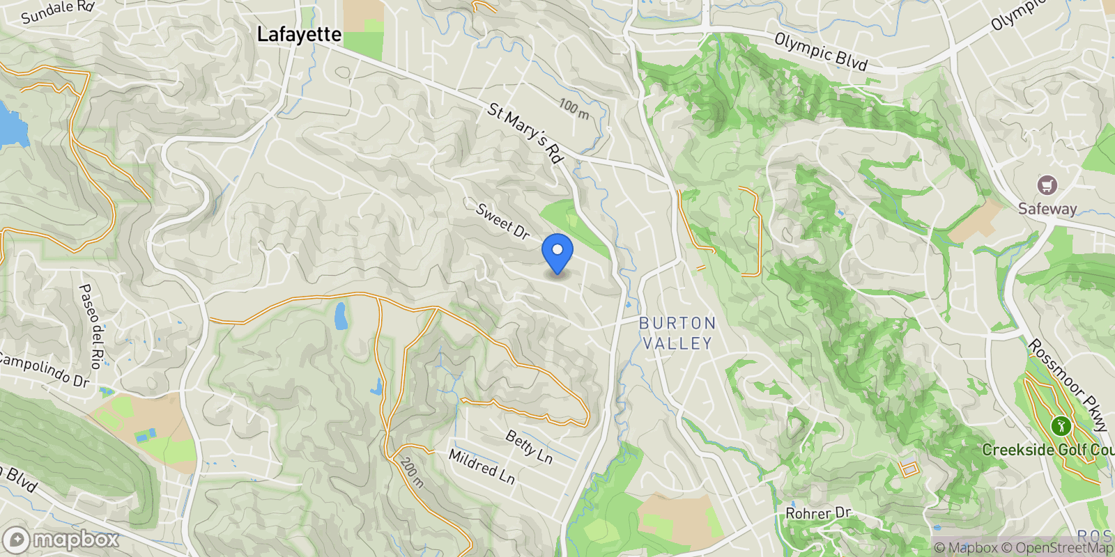 Map showing 3296 Walnut Ln, Lafayette, California, United States.