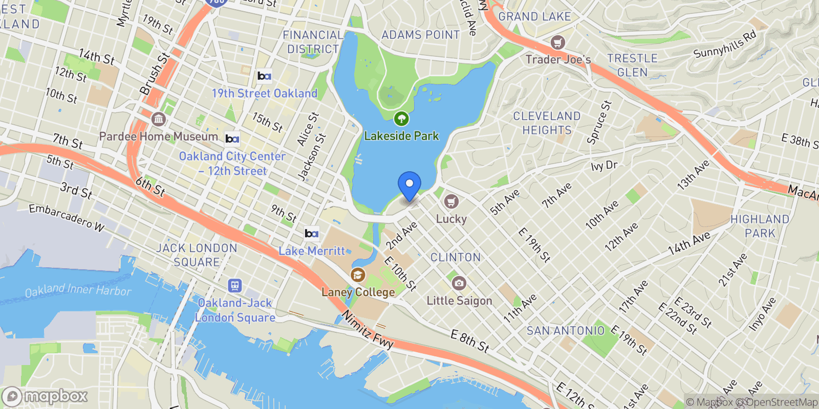 Map showing 1501-7 First Ave., Oakland, California, United States.