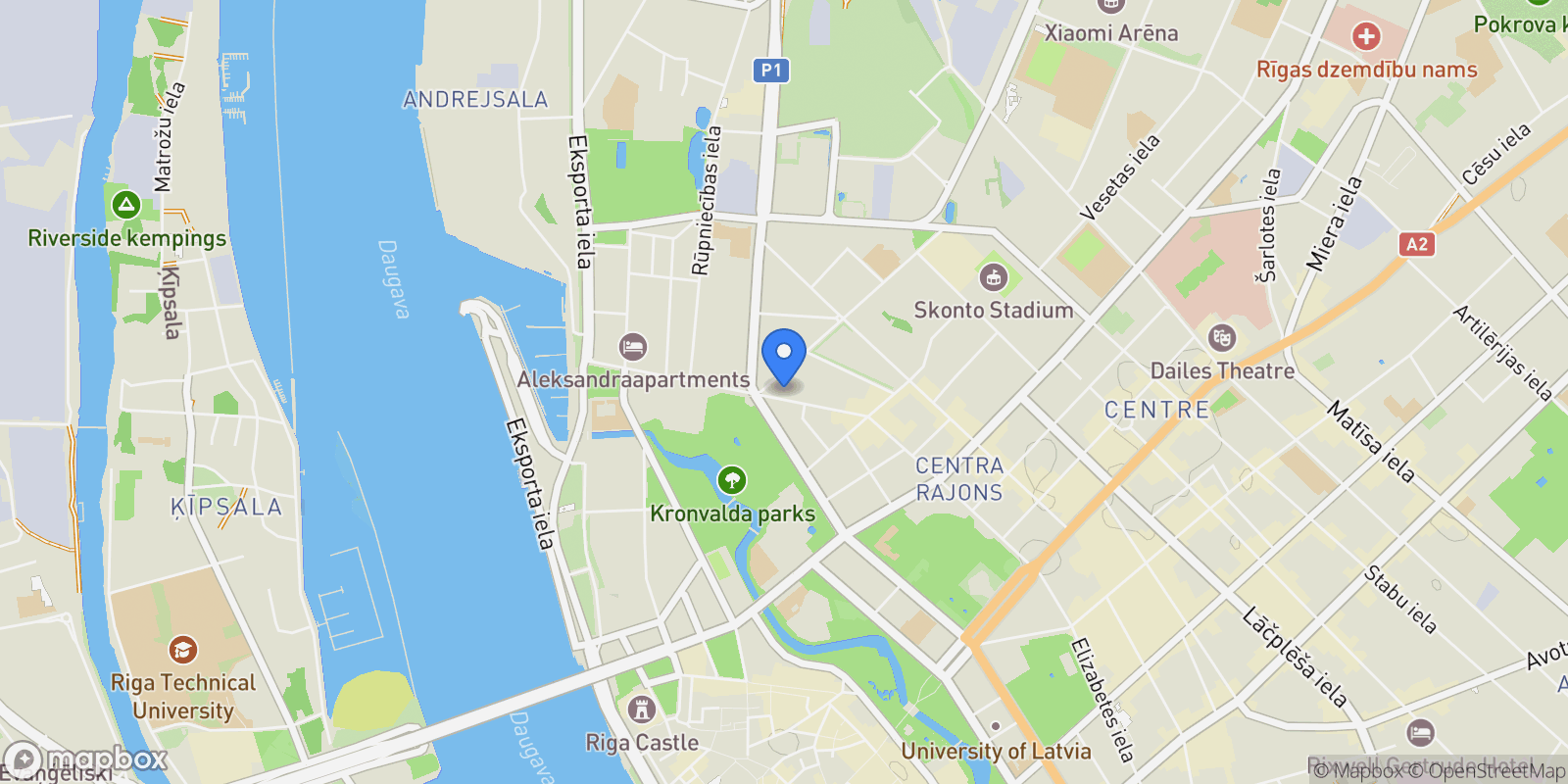 Map showing Elizabetes Street 21A-16, Riga, RIX LV-1010, Riga, Latvia.