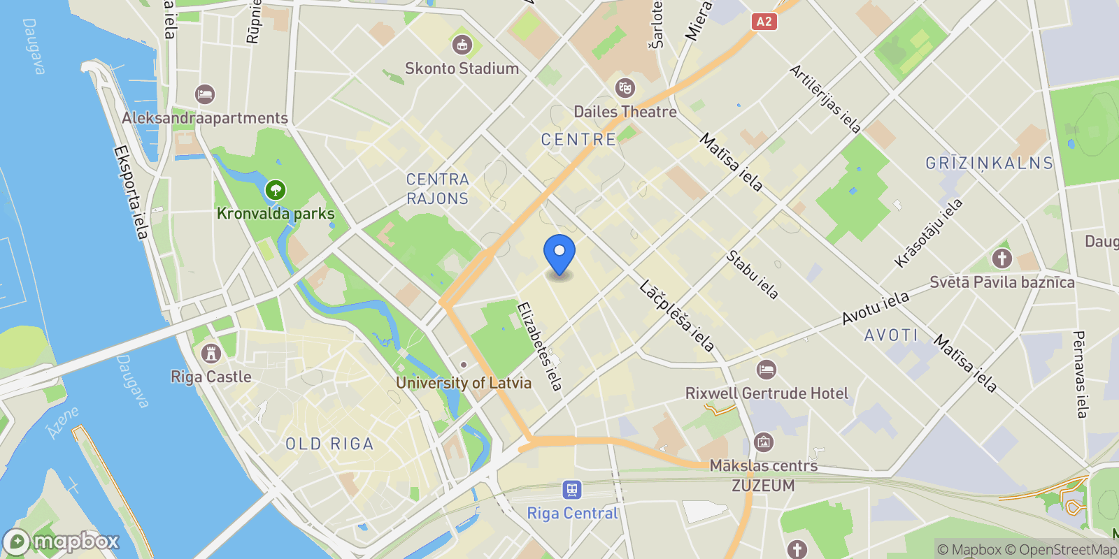 Map showing Dzirnavu iela 83, Riga, RIX, Riga, Latvia.