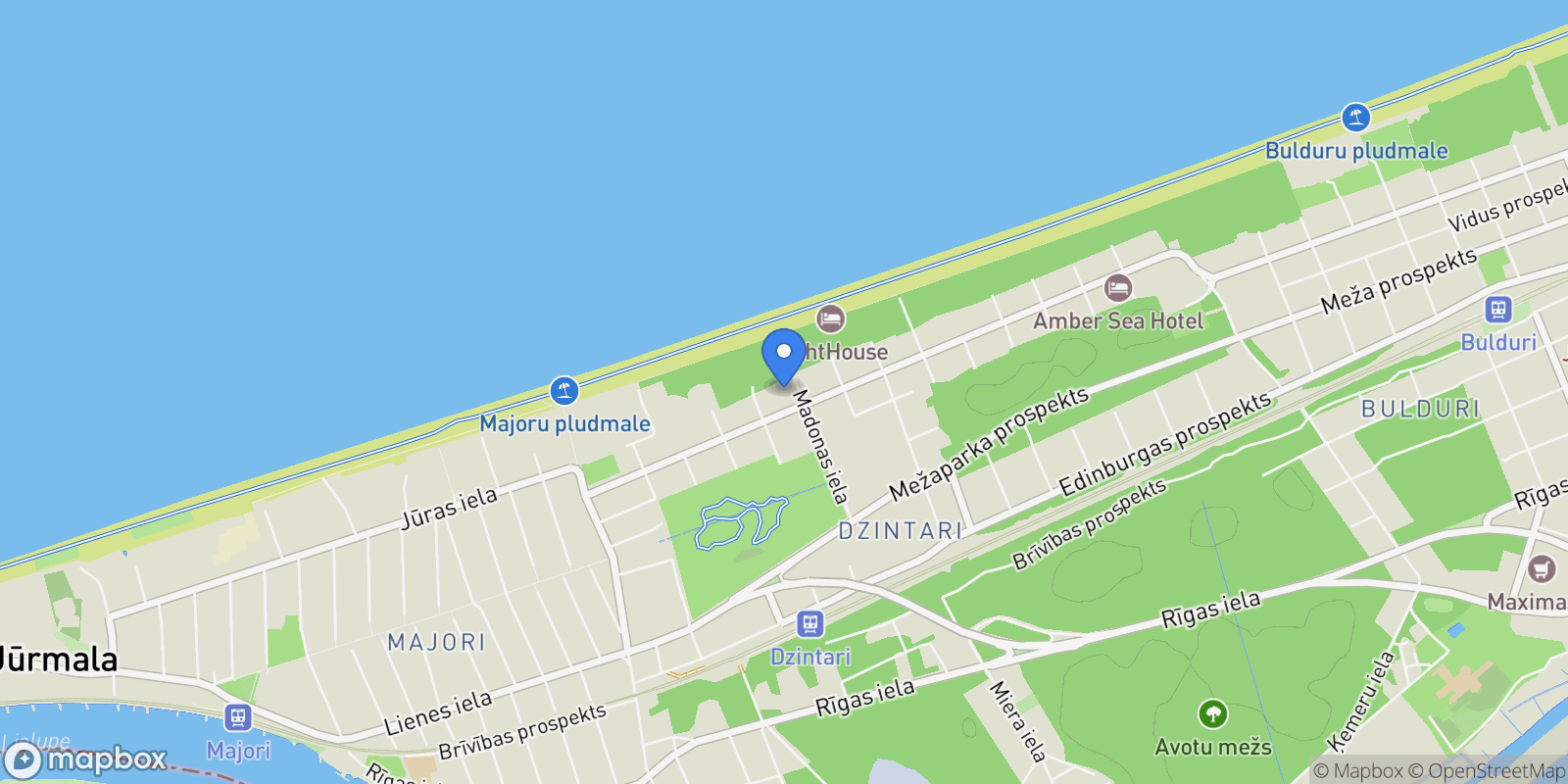 Map showing Dzintaru prospekts 19, Jurmala, JUR, Jūrmala, Latvia.