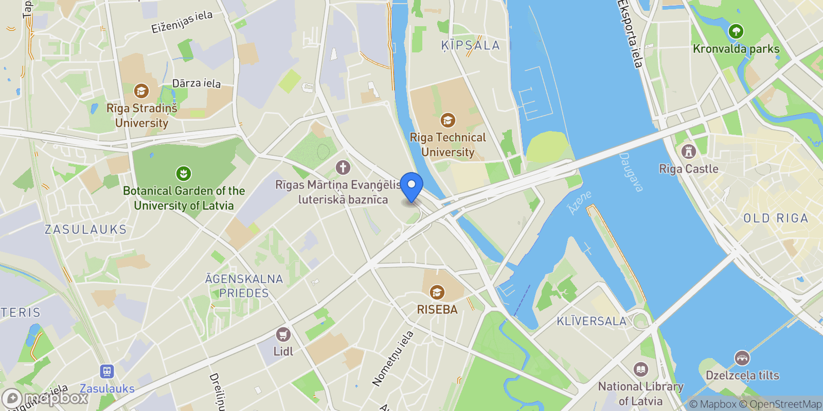 Map showing Ranka Dambis 34, Riga, RIX, Riga, Latvia.