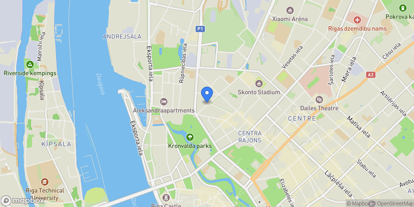 Map showing Strelnieku iela 5, Riga, RIX, Riga, Latvia.