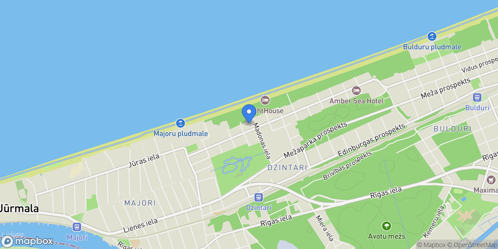 Map showing Dzintaru prospekts 19-13 Dzintari, Jurmala, JUR, Jūrmala, Latvia.