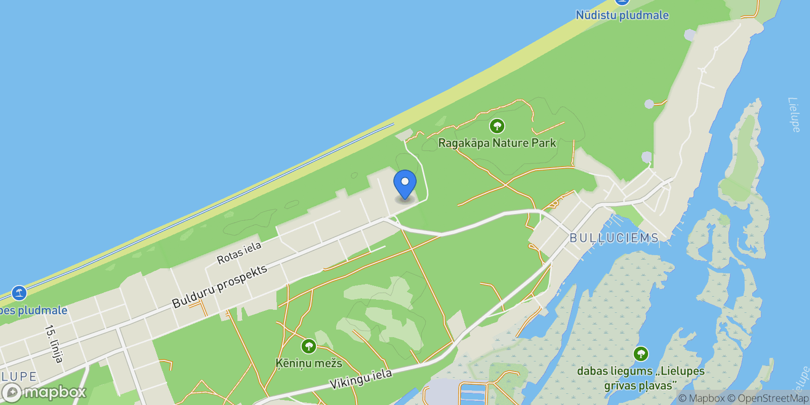Map showing Bulduru prospectus Lielupe, Jurmala, RIX LV-2010, Jūrmala, Latvia.