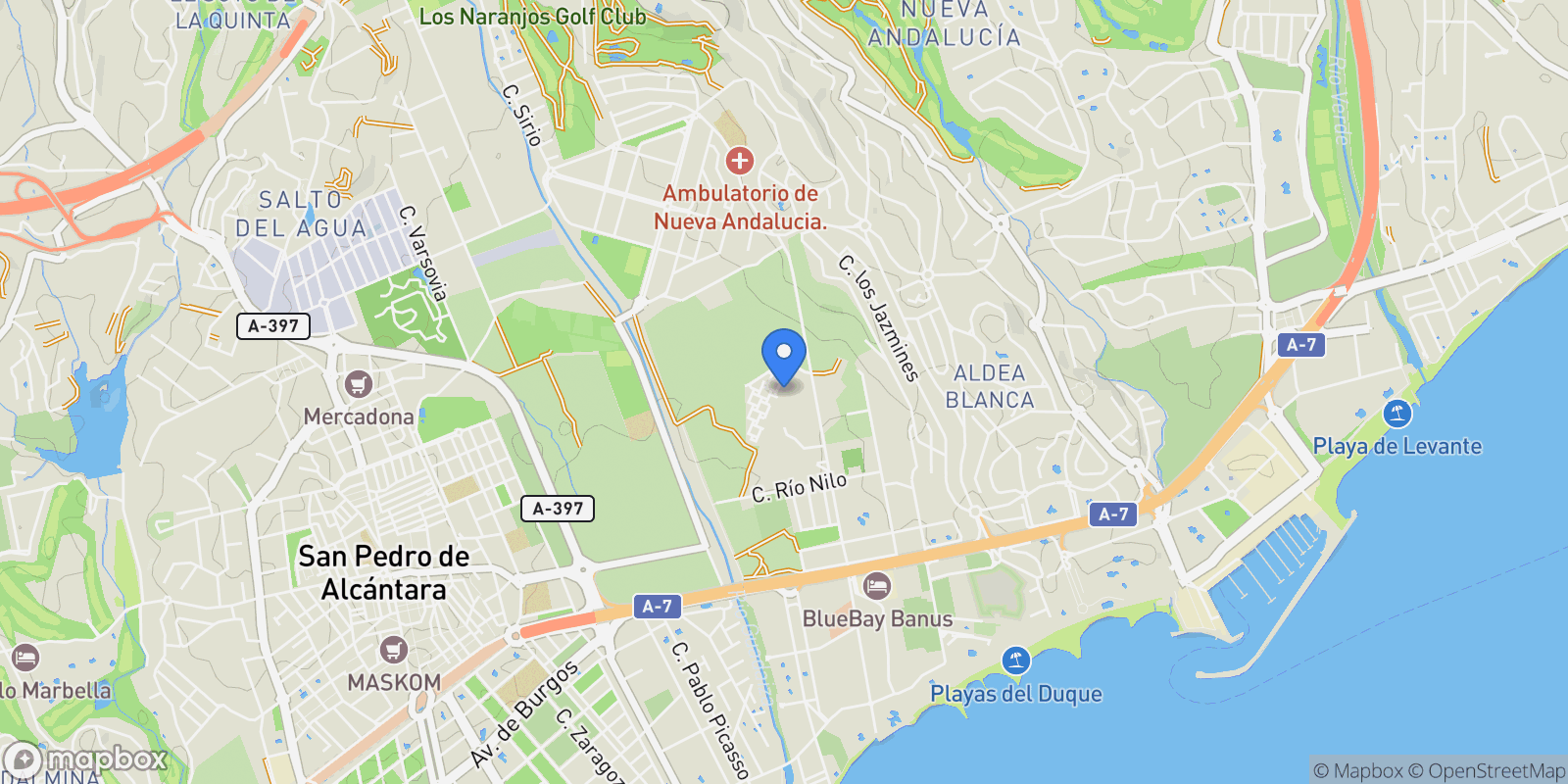 Map showing Nueva Andalucía, Marbella, Málaga, Marbella, Nueva Andalucia, Marbella, Spain.