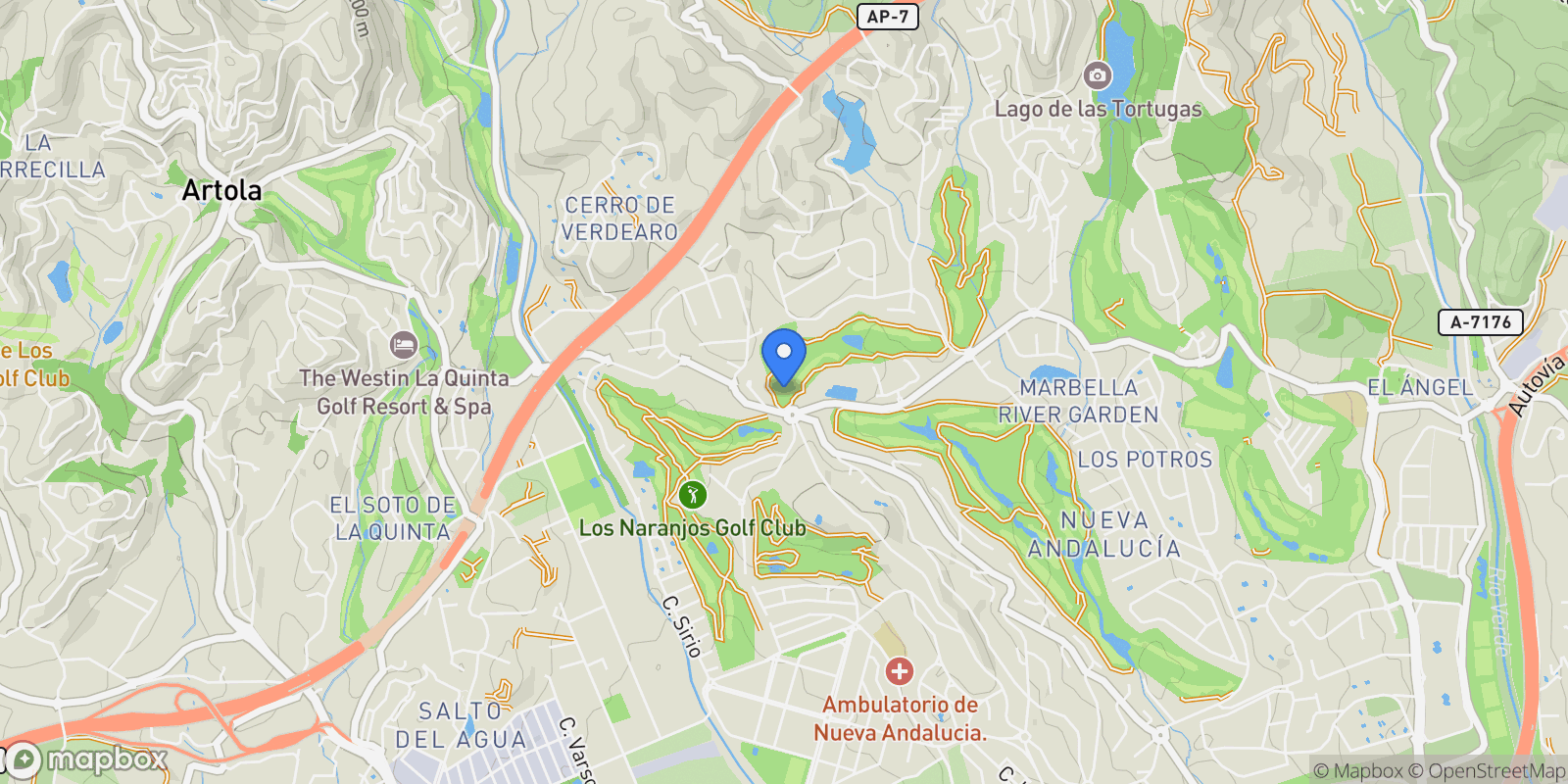 Map showing Nueva Andalucía, Marbella, Málaga, Marbella, Nueva Andalucia, Marbella, Spain.