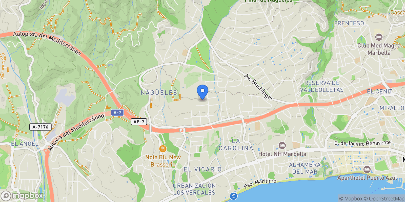 Map showing Golden Mile, Marbella, Málaga, Marbella, Marbella, Andalusia, Spain.