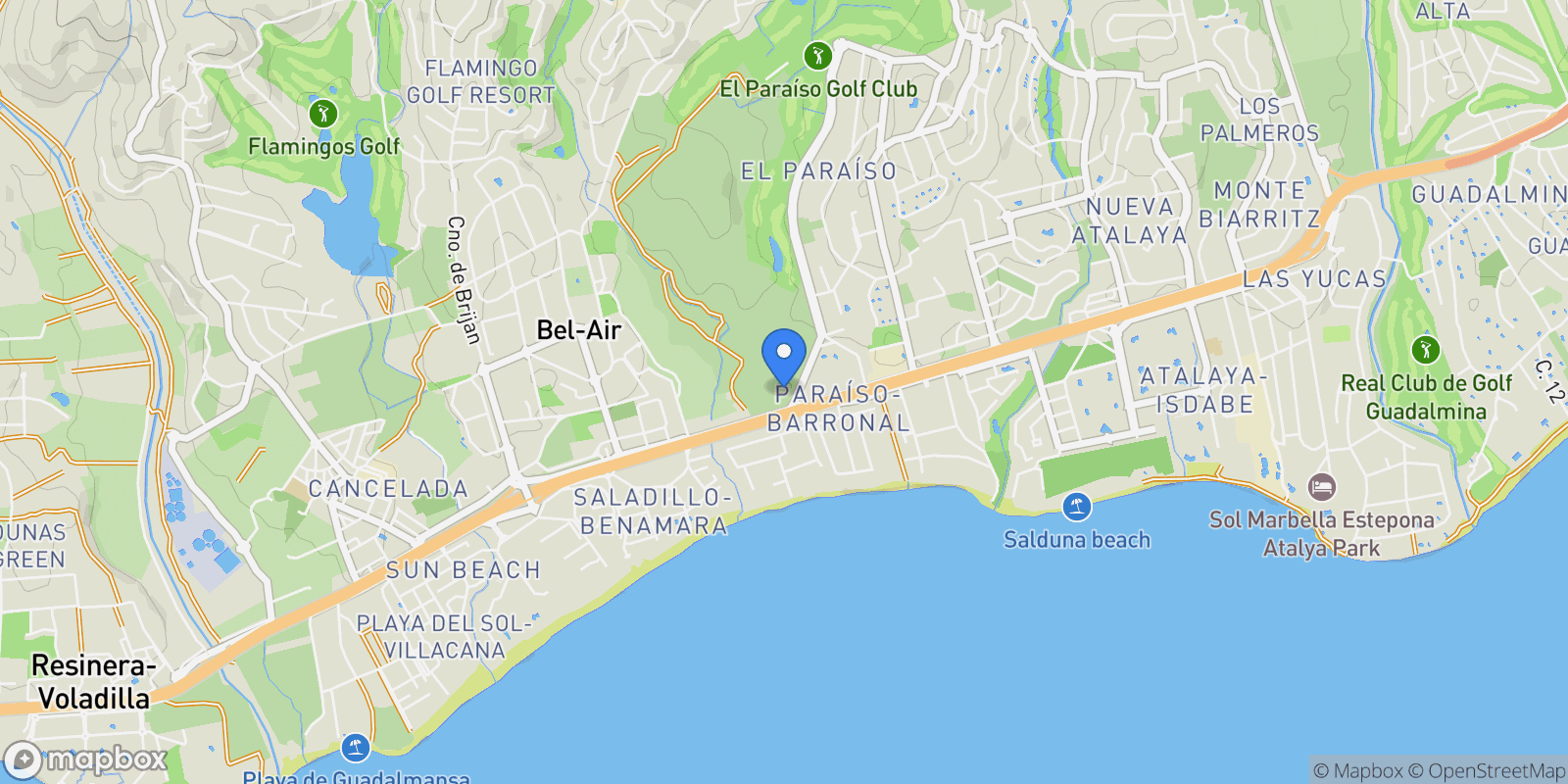 Map showing Paraiso Alto, Benahavís, Málaga, Benahavís, Estepona, Andalusia, Spain.
