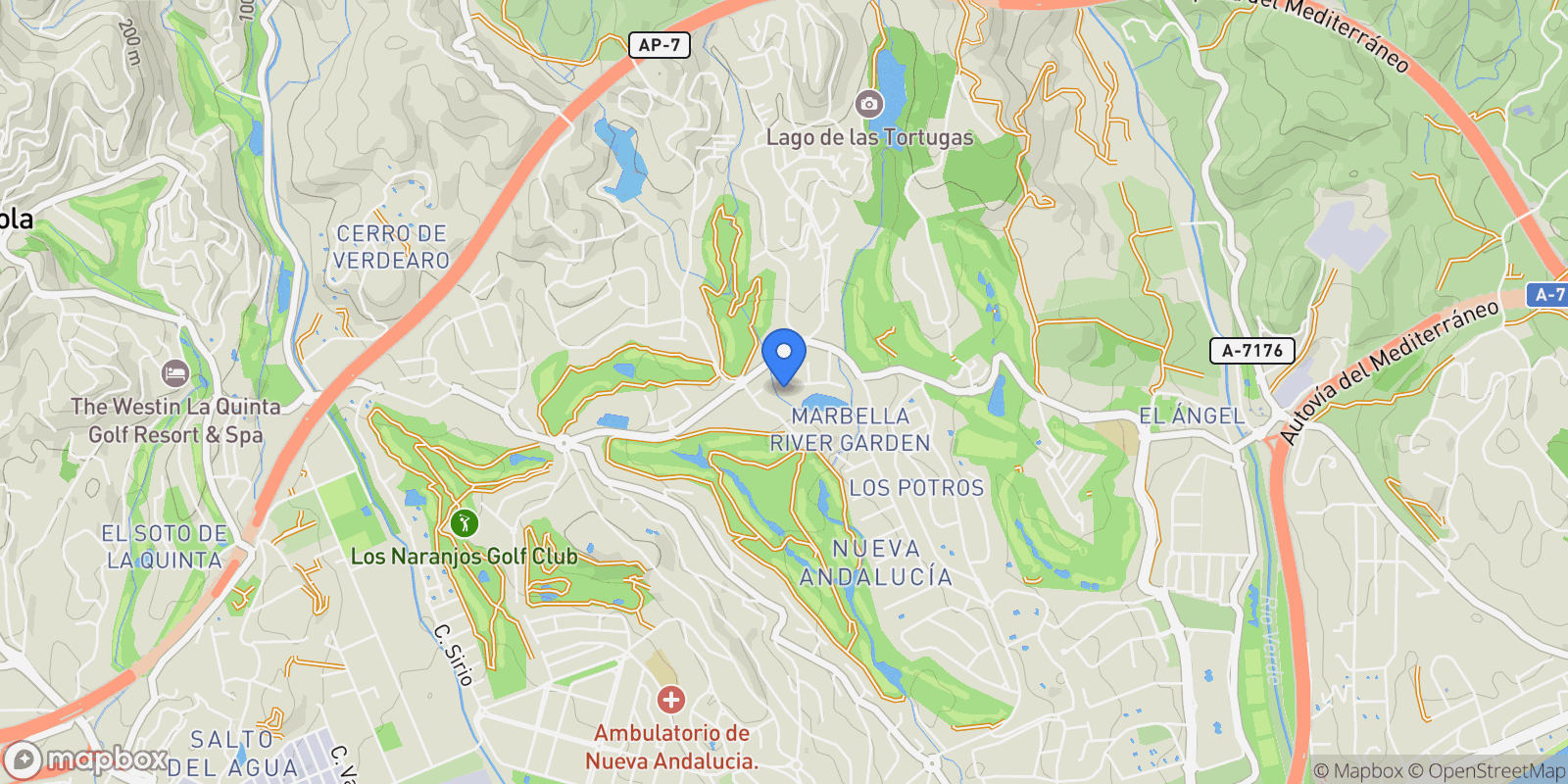 Map showing Nueva Andalucía, Marbella, Málaga, Marbella, Nueva Andalucia, Marbella, Spain.