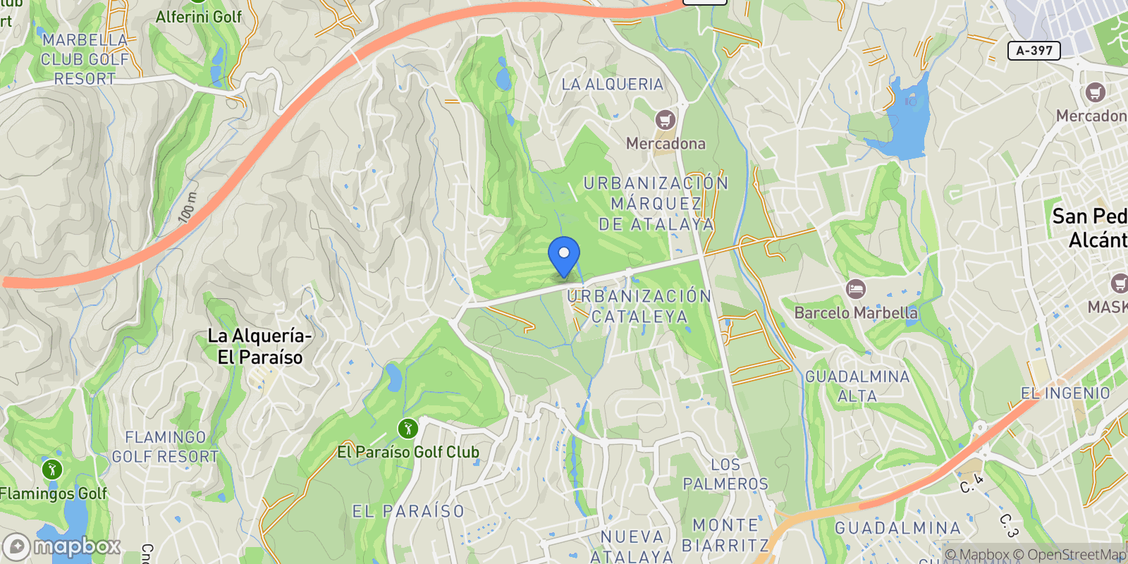 Map showing La Alqueria, Benahavís, Málaga, Benahavís, Estepona, Andalusia, Spain.