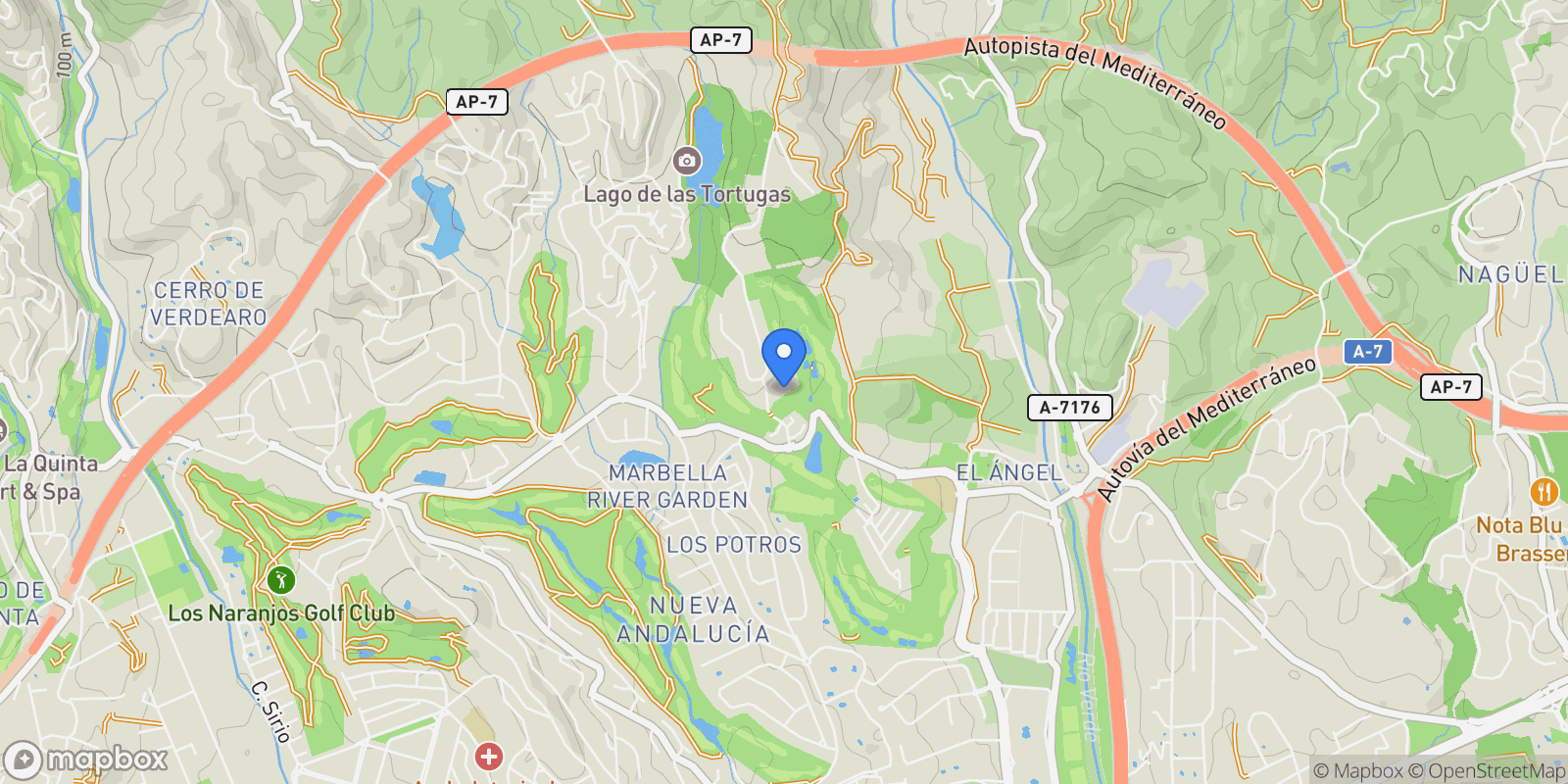 Map showing Nueva Andalucía, Marbella, Málaga, Marbella, Nueva Andalucia, Marbella, Spain.