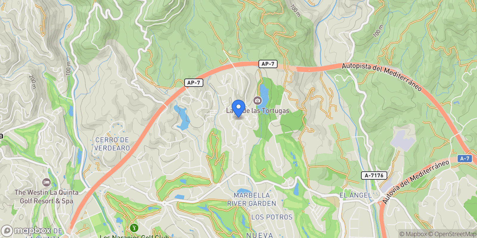 Map showing Nueva Andalucía, Marbella, Málaga, Marbella, Nueva Andalucia, Marbella, Spain.