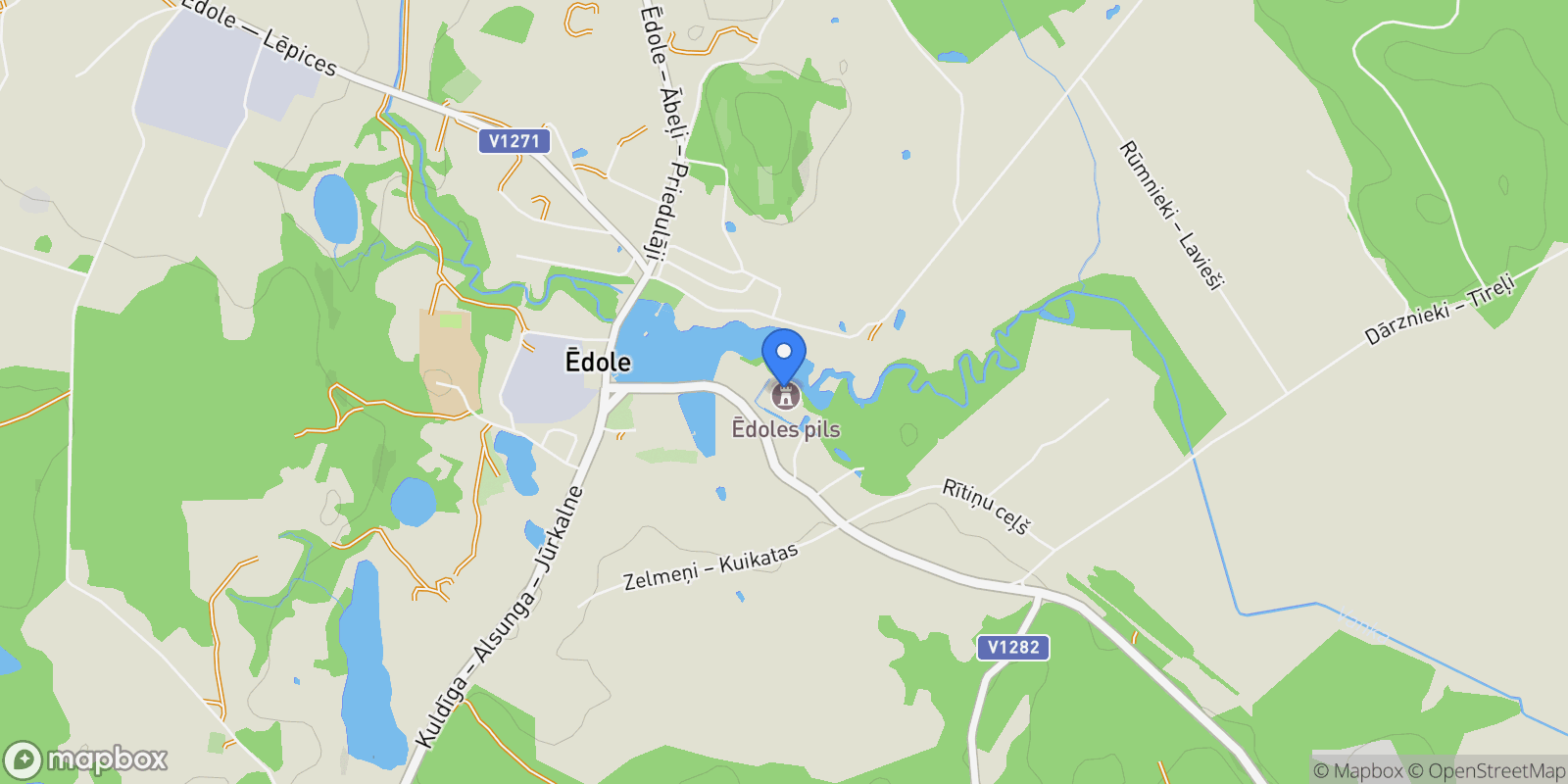 Map showing Edole, Kuldiga, 050, Ä’dole, Latvia.