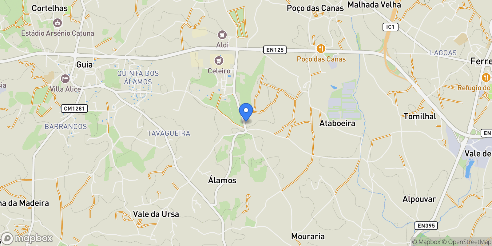 Map showing Álamos, Algarve, Guia, Algarve, Portugal.