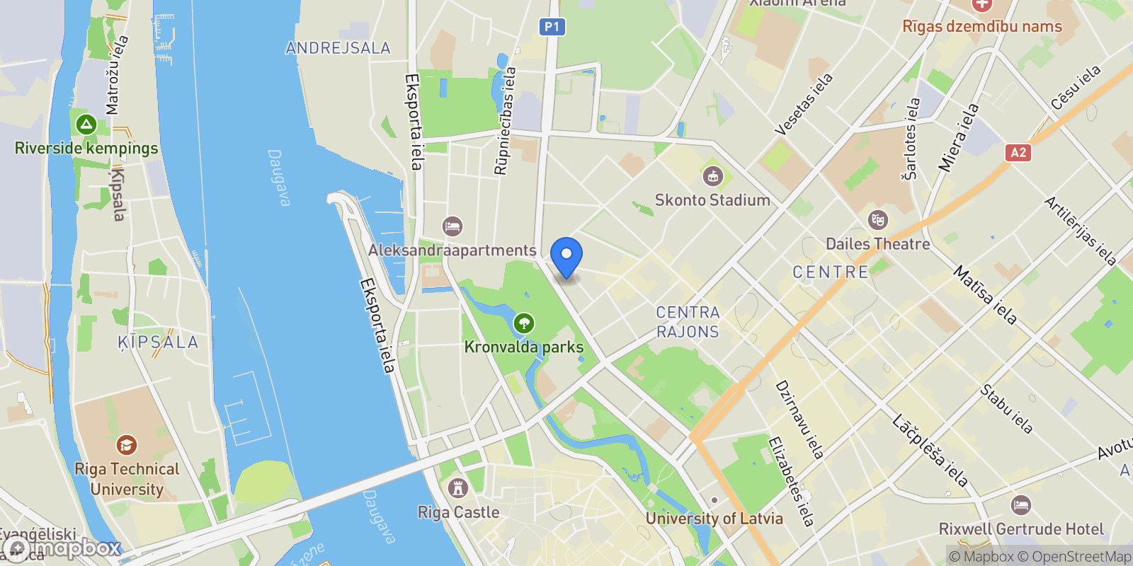 Map showing Kalpaka bulvaris 5, Riga, RIX, Riga, Latvia.