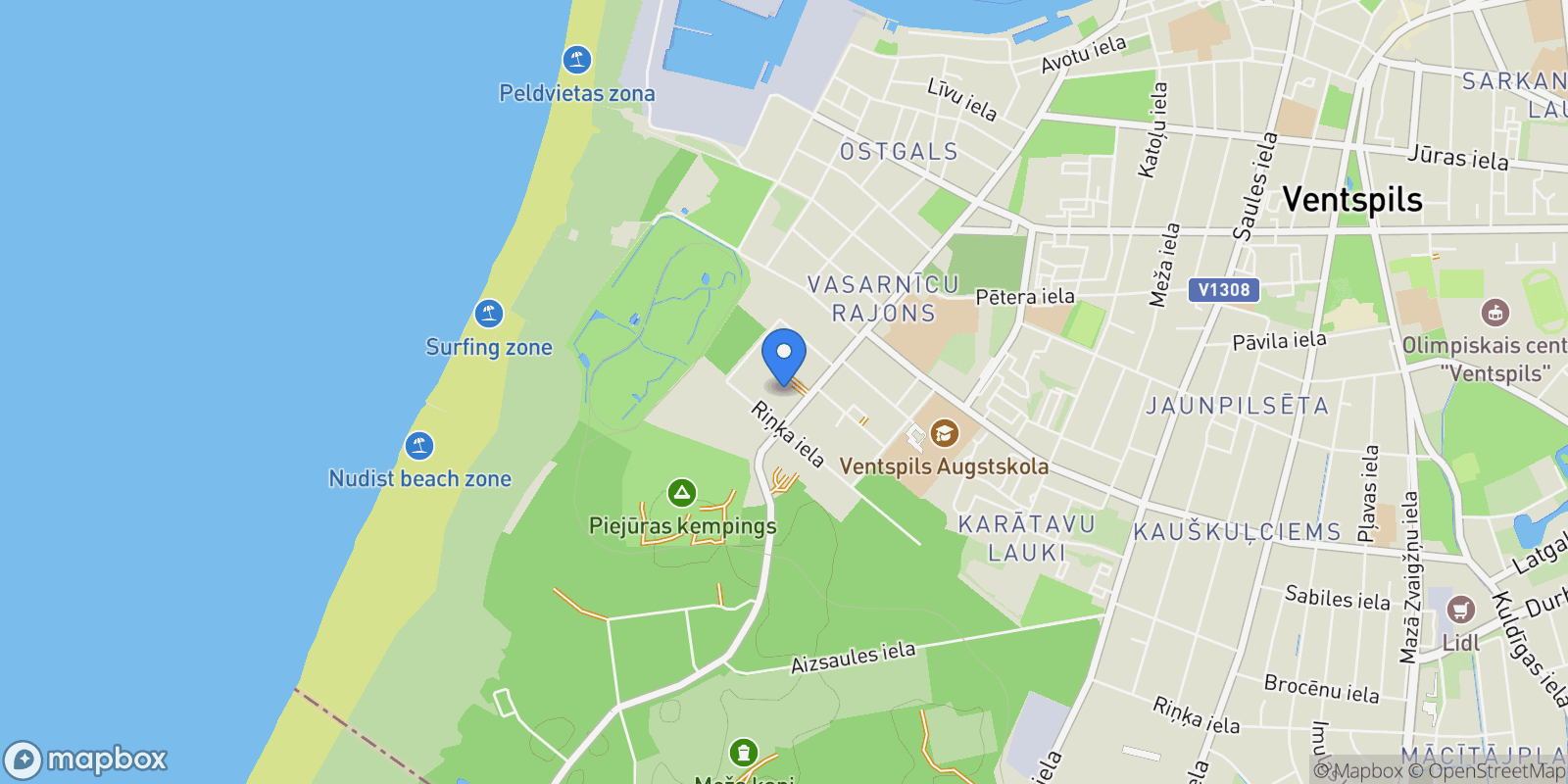 Map showing Vasarnicu street 48B, Ventspils, VEN, Ventspils, Latvia.