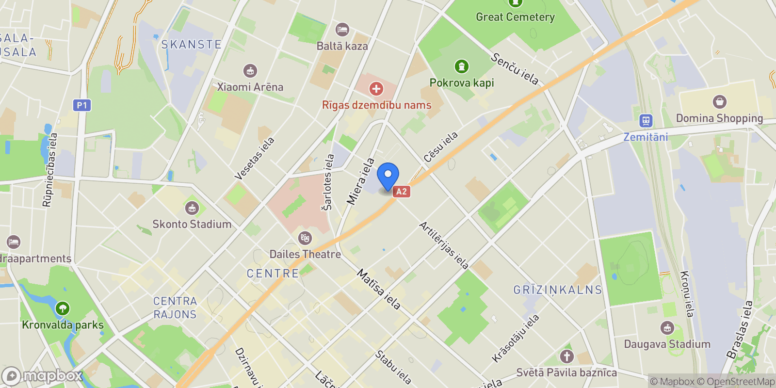 Map showing Brivibas street 105, Riga, RIX, Riga, Latvia.