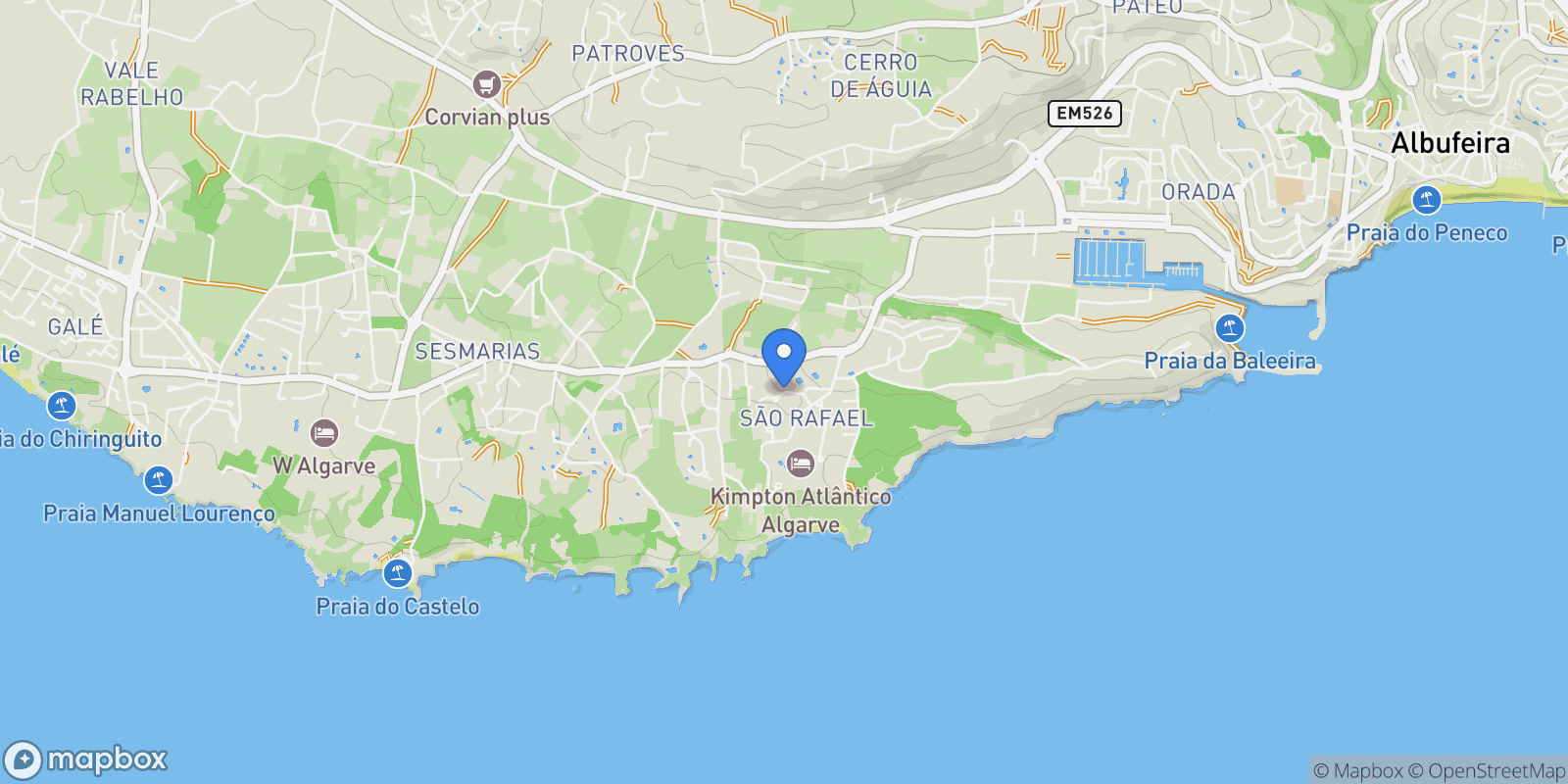 Map showing São Rafael, Algarve, Olhos de Agua, Algarve, Portugal.
