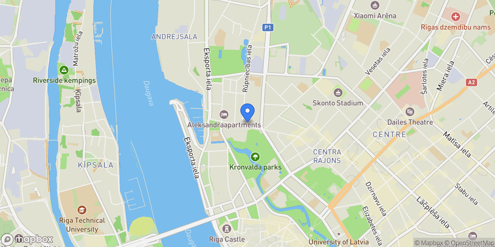 Map showing Elizabetes Street 15, Riga, RIX LV-1010, Riga, Latvia.