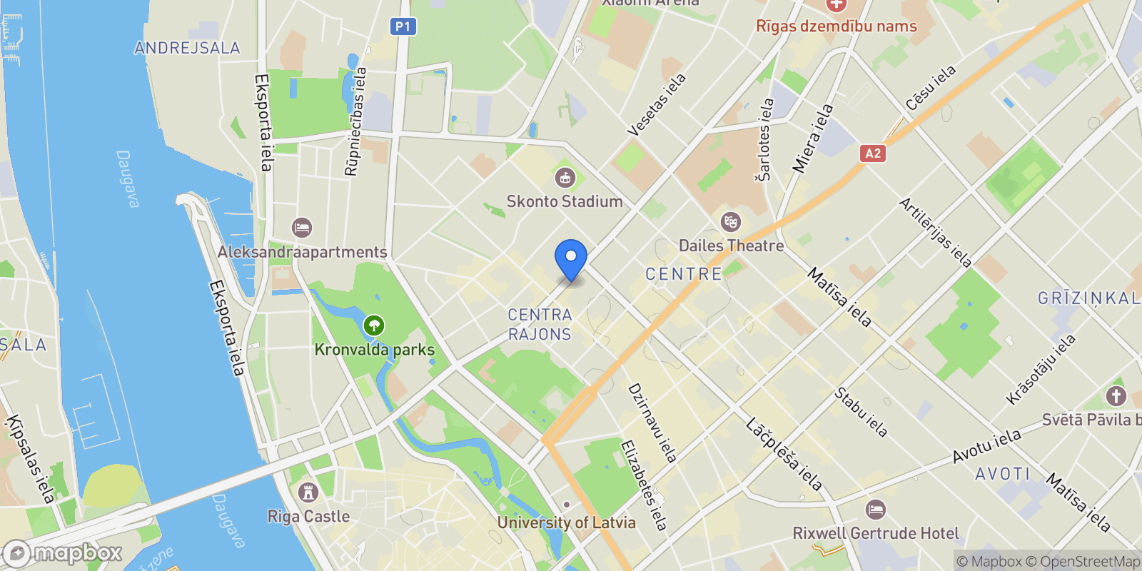 Map showing Krišjāņa Valdemāra iela 20-7, Riga, RIX, Riga, Latvia.