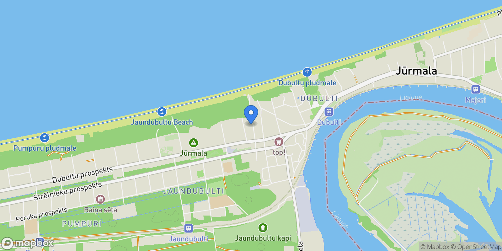 Map showing Klavu iela 8, Jurmala, JUR, Jūrmala, Latvia.