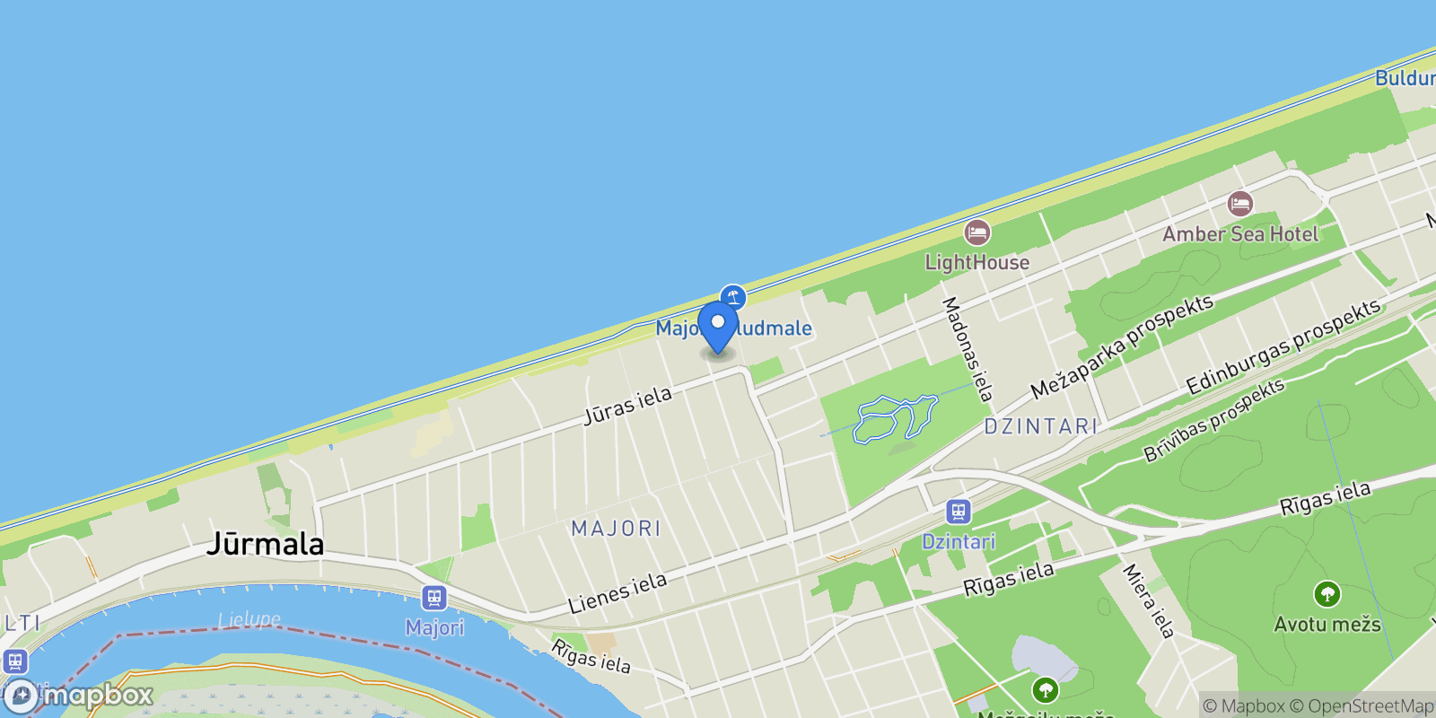 Map showing Juras Street 59K-1, Jurmala, JUR LV-2015, Jūrmala, Latvia.