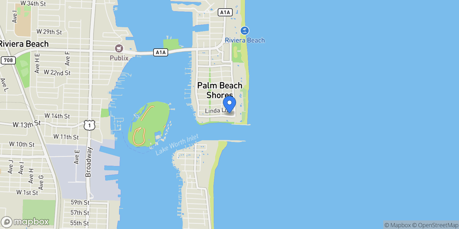 Map showing 115 Inlet Way, Riviera Beach, Florida, United States.