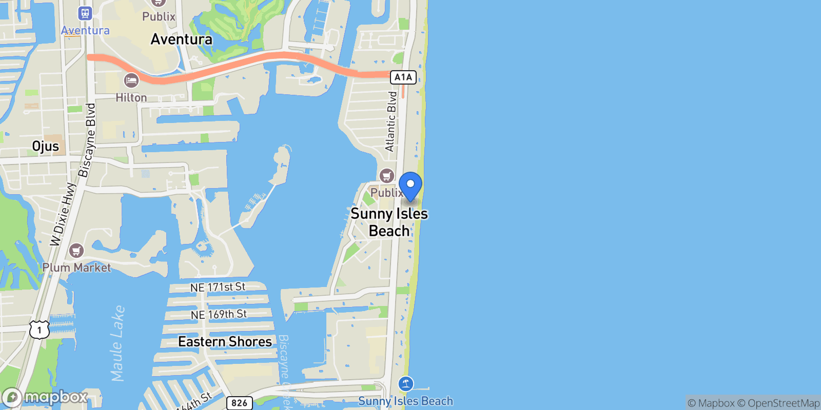 Map showing 18101 Collins Ave 4609, Golden Beach, Florida, United States.
