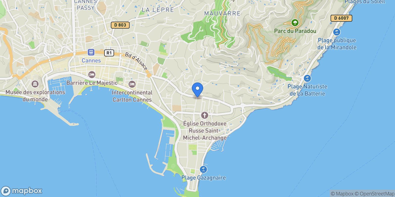 Map showing Cannes, Provence-Alpes-Côte d'Azur, France.
