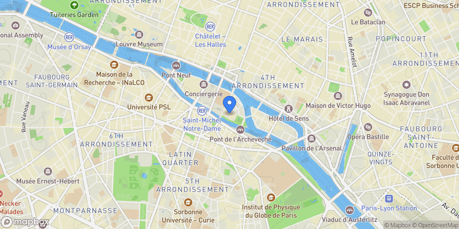 Map showing Paris, Île-de-France, France.