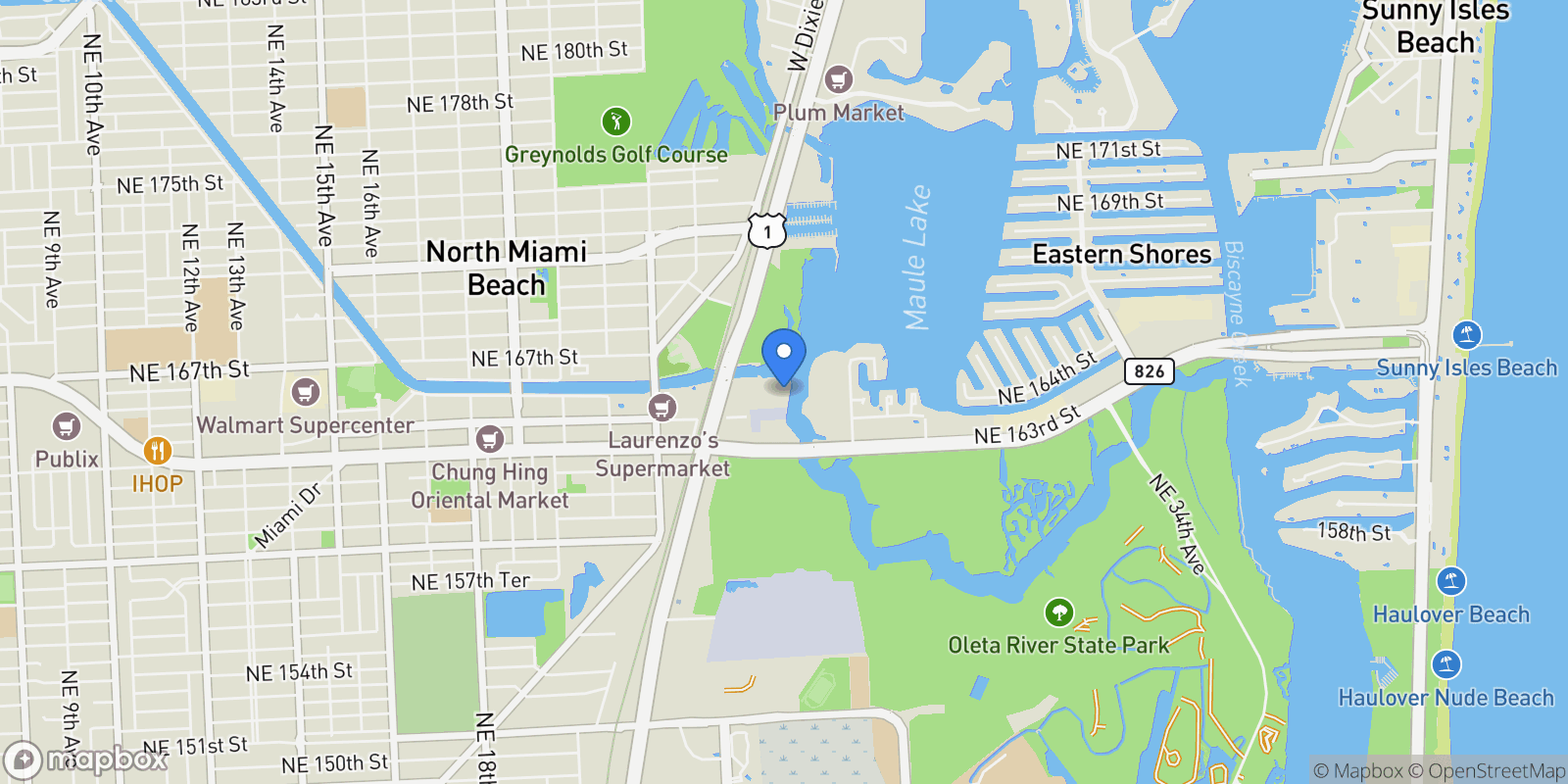 Map showing 16385 Biscayne Blvd 1221, Golden Beach, Florida, United States.