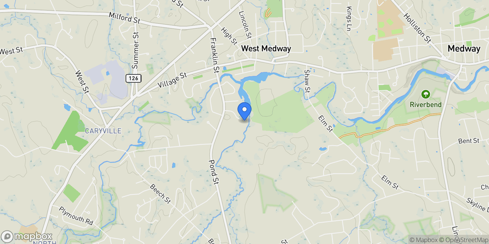Map showing 21 Riverside Road , Franklin, MA 02038, Franklin, Massachusetts, United States.
