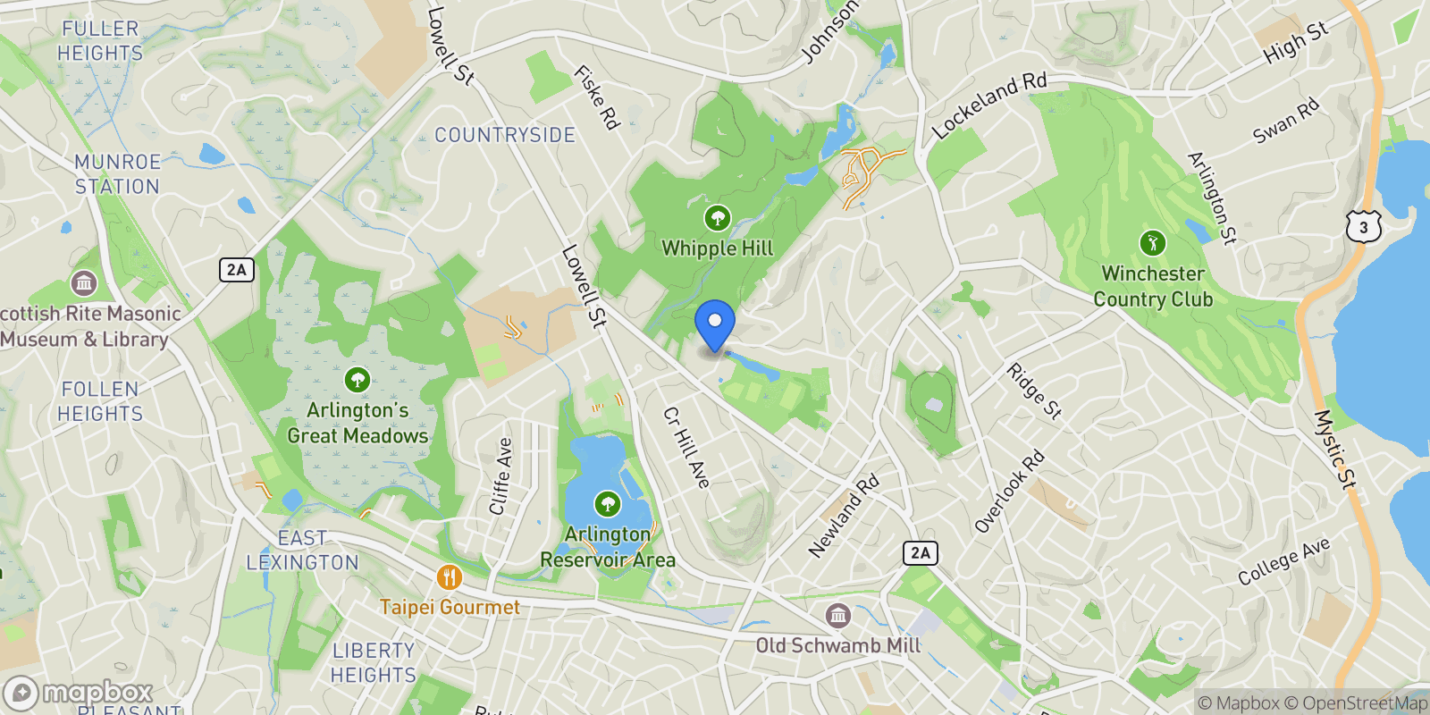 Map showing 22 Reed St, Arlington, MA 02474, Arlington, Massachusetts, United States.