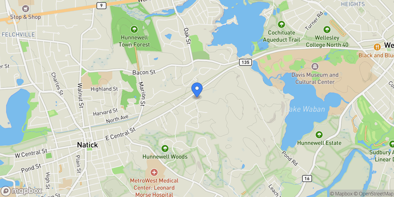 Map showing 18 University Dr , Natick, MA 01760, Wayland, Massachusetts, United States.