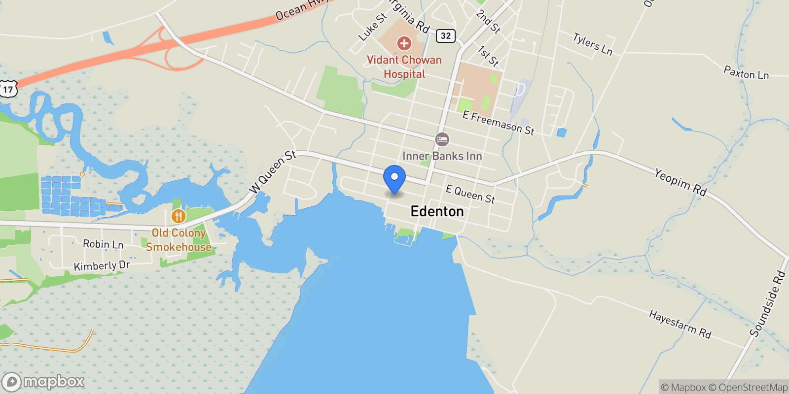 Map showing 120 W King Street , Edenton, NC 27932, Edenton, North Carolina, United States.