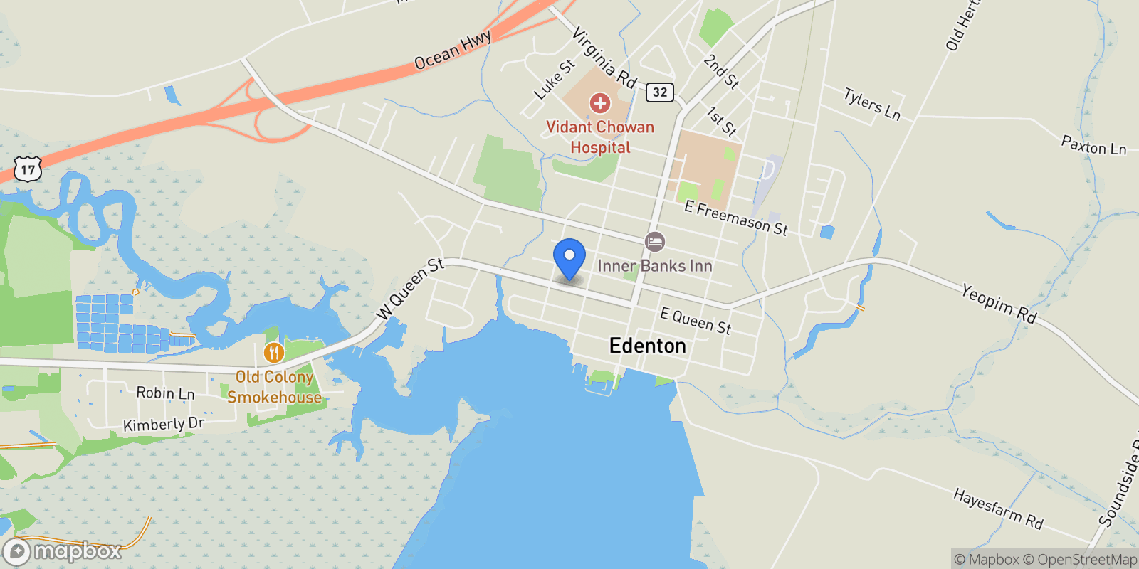 Map showing 206 W Eden St , Edenton, NC 27932, Edenton, North Carolina, United States.