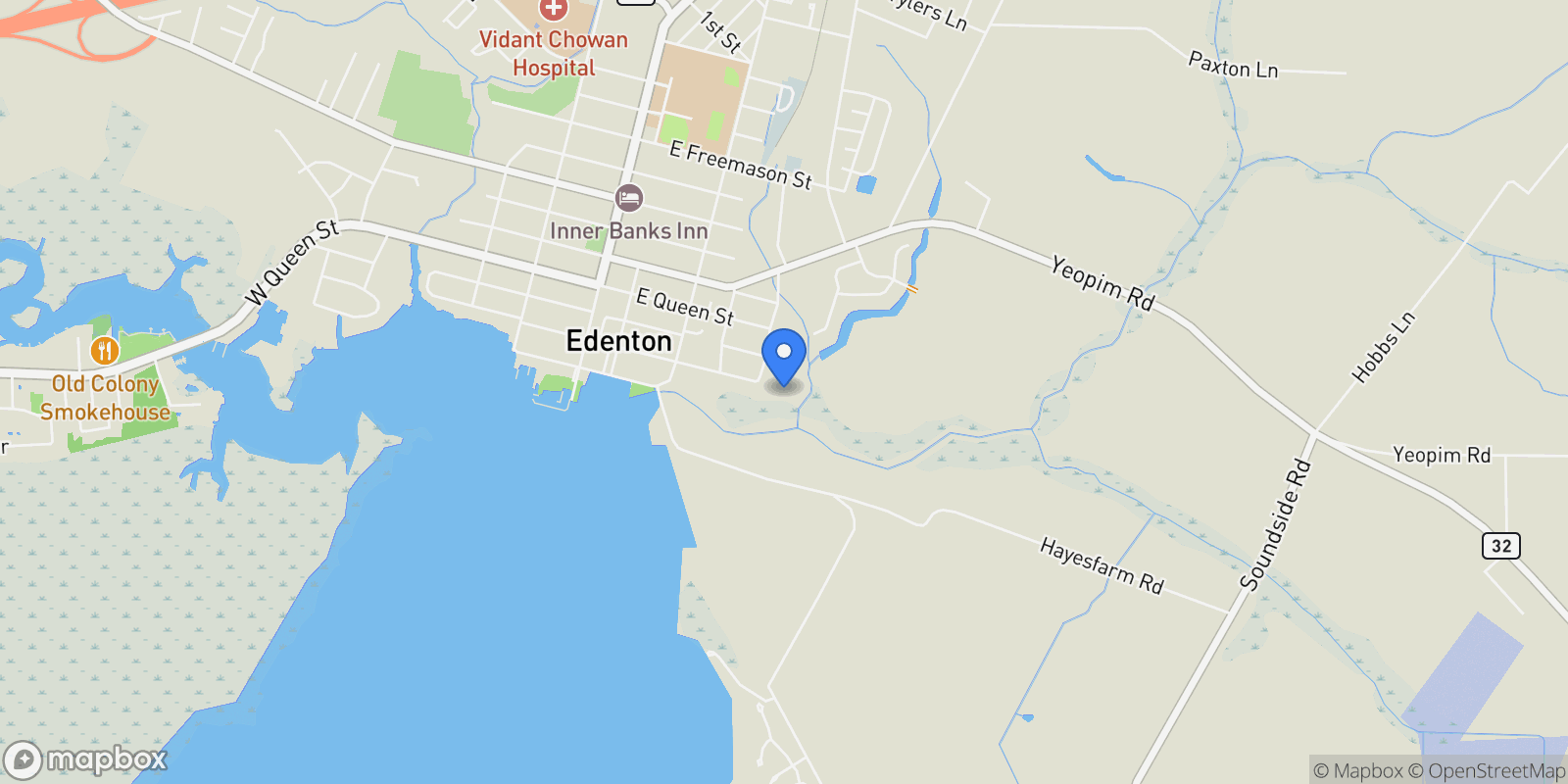 Map showing 132 Cotton Mill Circle, Edenton, NC 27932, Edenton, North Carolina, United States.
