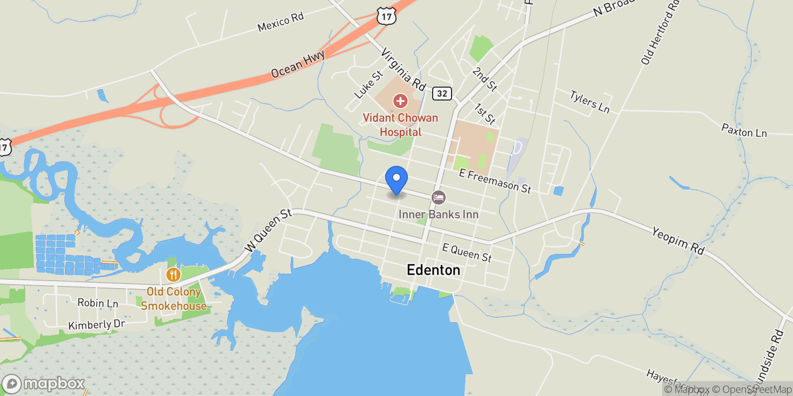 Map showing 203 N Granville St, Edenton, NC 27932, Edenton, North Carolina, United States.