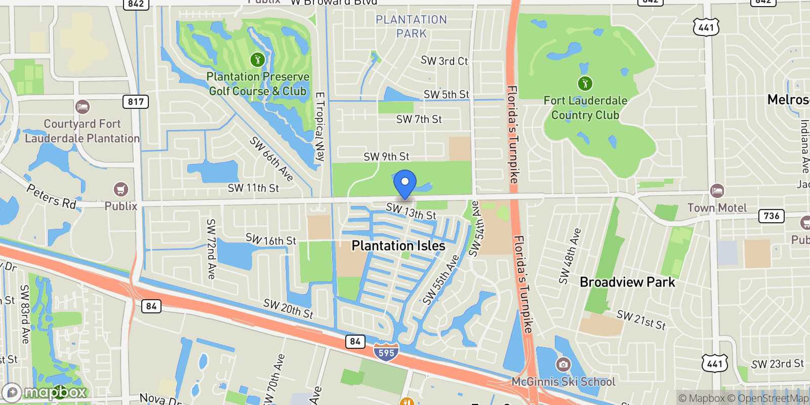 Map showing 1250 SW 59th Ter, Plantation, FL 33317, Plantation, Florida, United States.