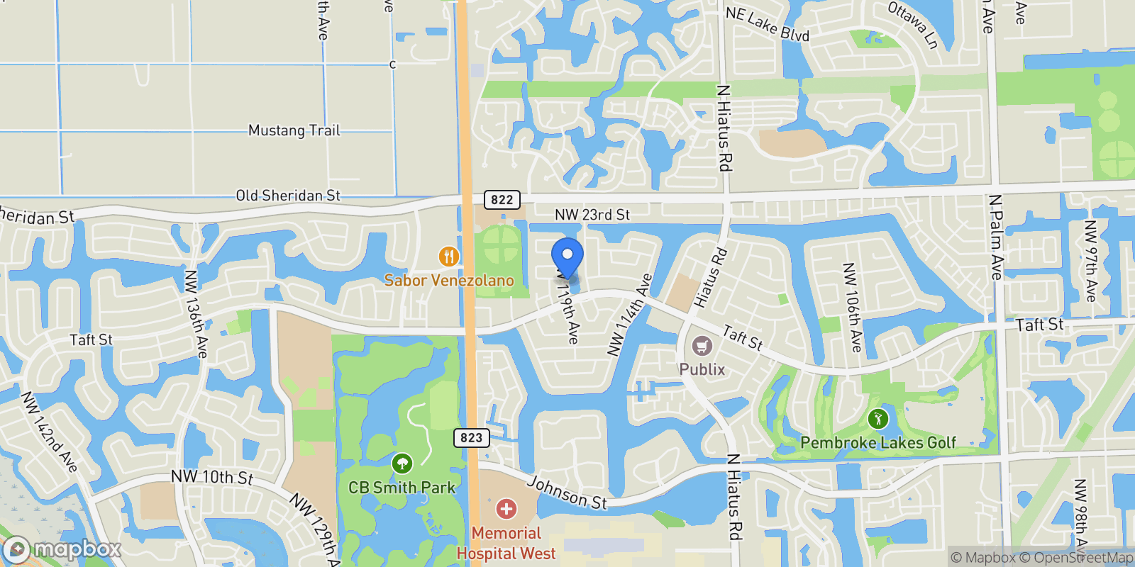 Map showing 1811 NW 119th Avenue, Pembroke Pines, FL 33026, Pembroke Pines, Florida, United States.