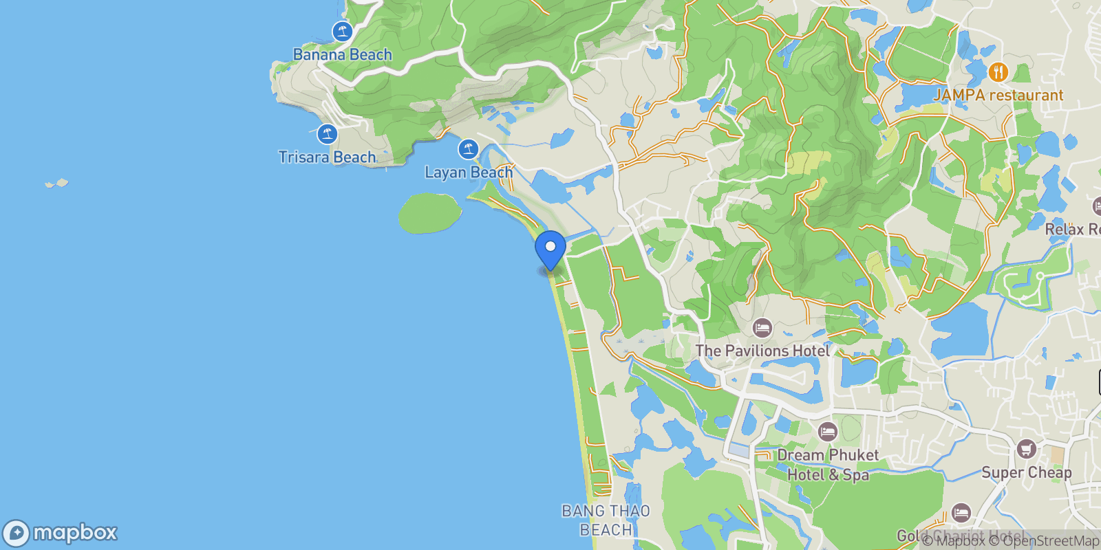 Map showing 27GQ+PQ, Choeng Thale, Thalang District, Phuket 83110, Thailand, Choeng Thale, Phuket, Thailand.