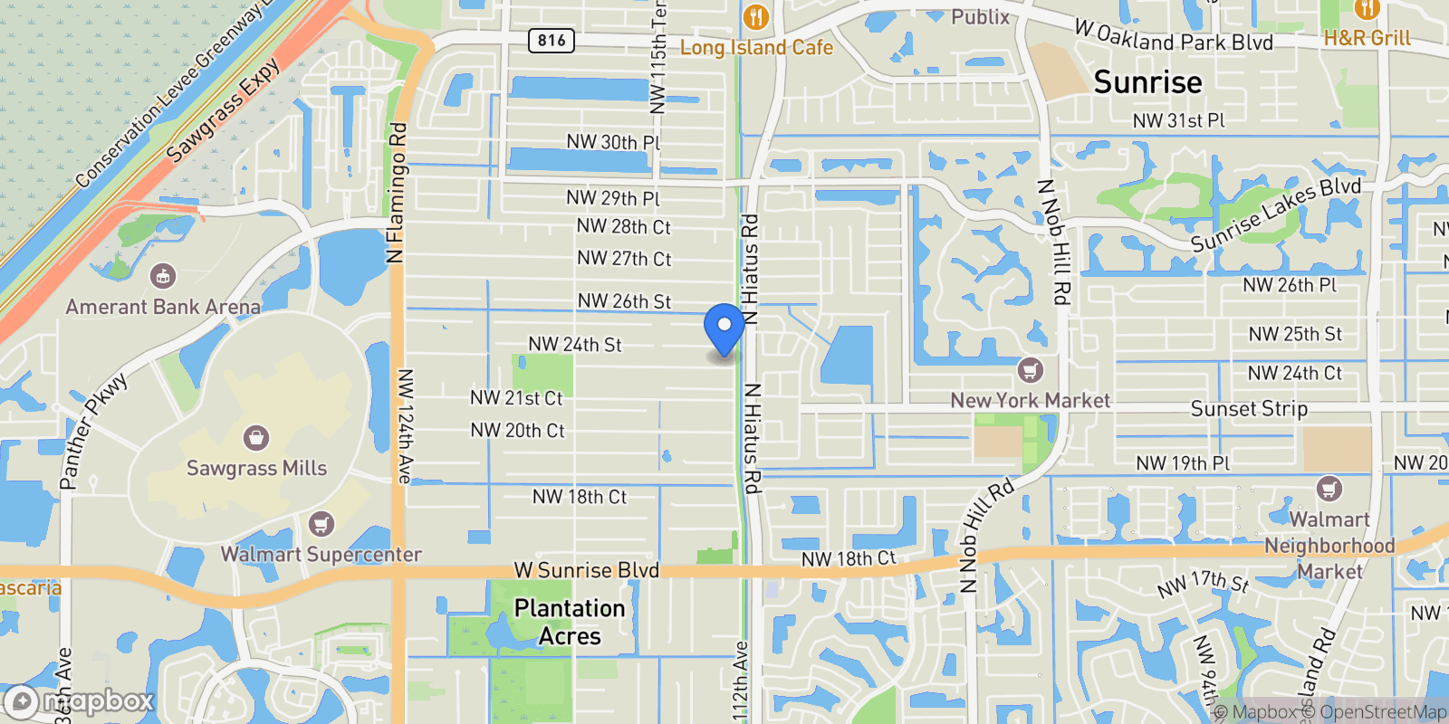 Map showing 11221 NW 23rd Street, Plantation, FL 33323, Plantation, Florida, United States.