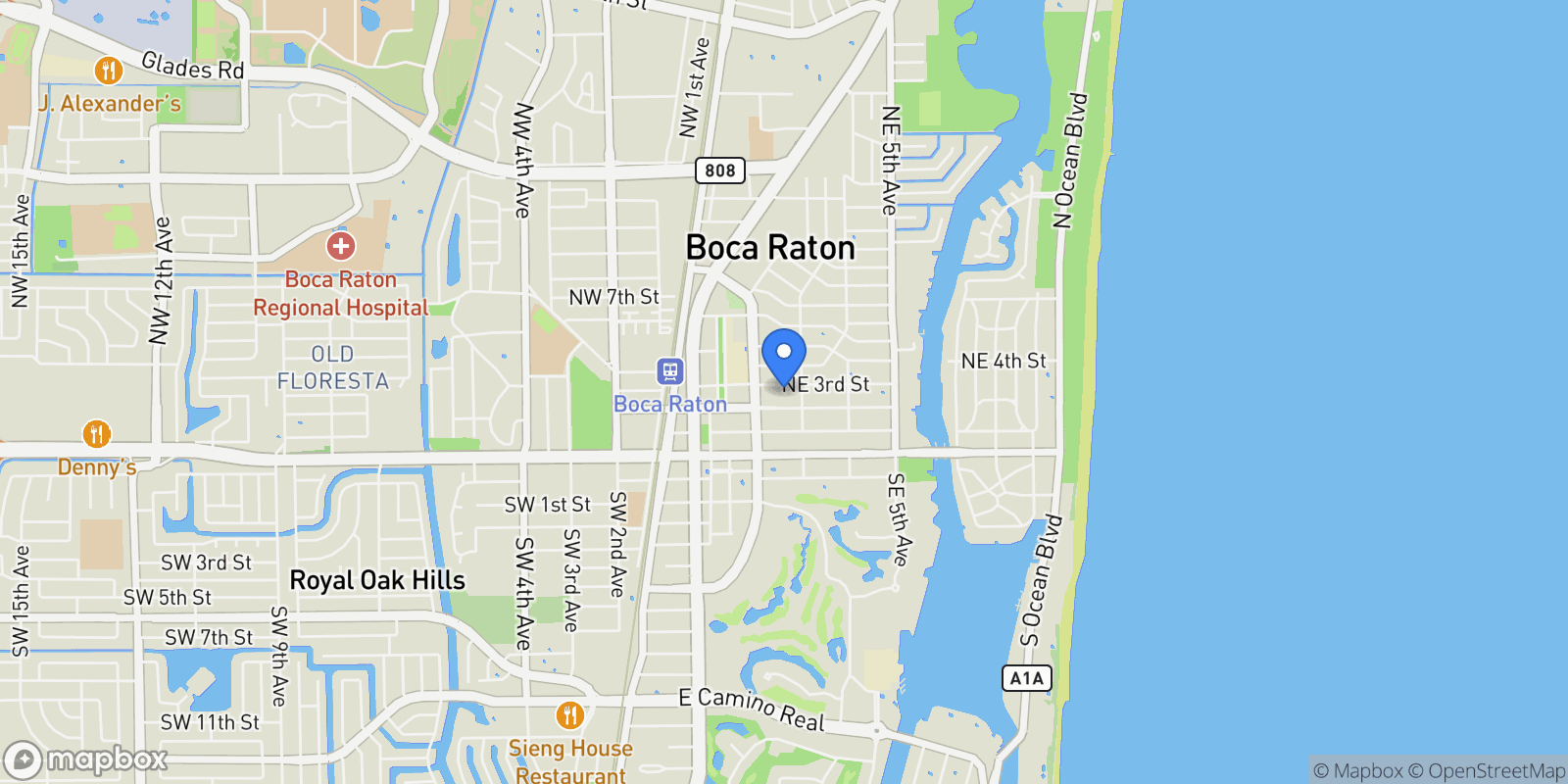 Map showing 260 NE 3rd Street, Boca Raton, FL 33432, Boca Raton, Florida, United States.