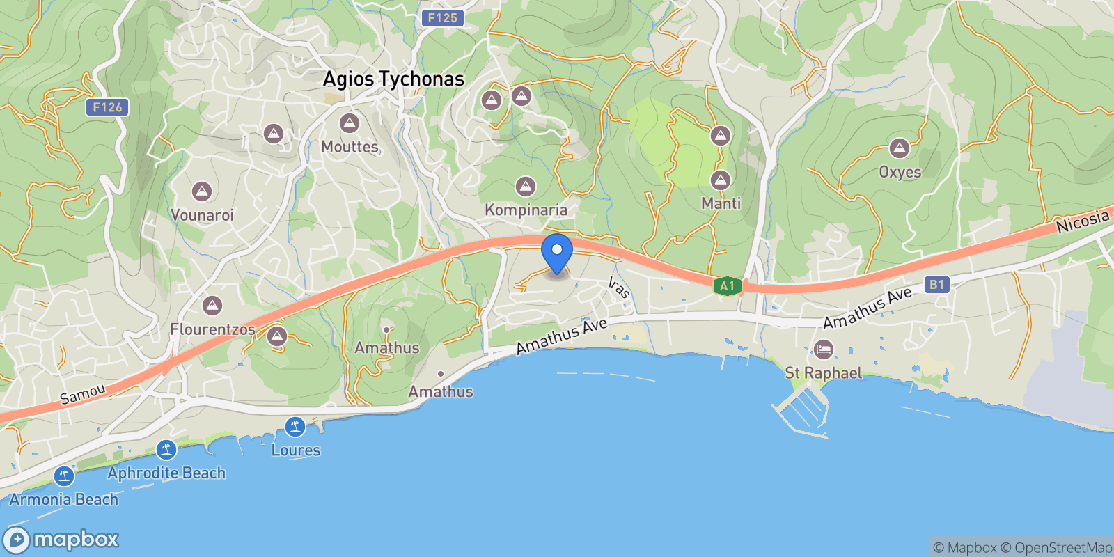 Map showing Agios Tychon, Limassol, Cyprus.
